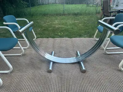 Romeo Rega Style Chrome Brass and Glass Arch Dining Table, View more