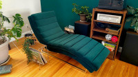 Green Velvet Chaise with Gold Legs