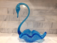 Turquoise Blown Glass Swan dish