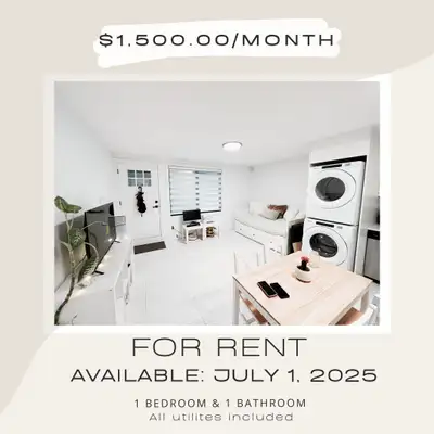 $1,500 / 1br - 500ft2 - Spacious 1-Bed Basement Retreat – Safe,