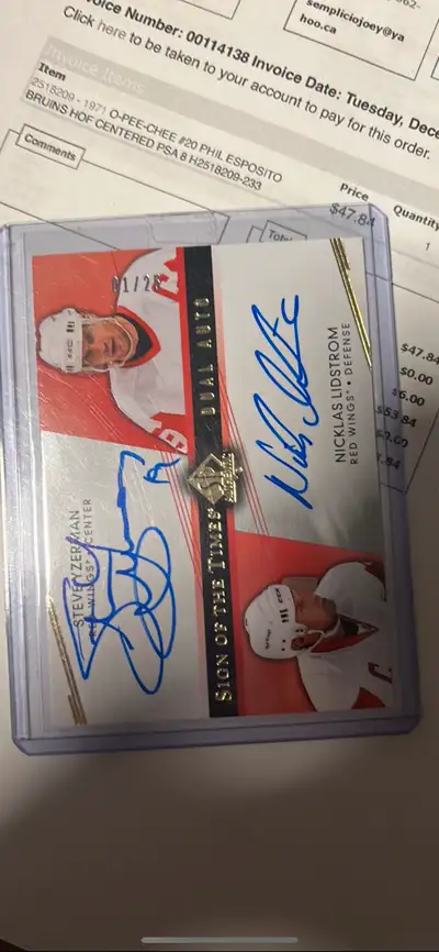 Do a patch auto, Steve Yzerman and Nikolas Lindstrom cartoon mint shape no trades any questions plea...