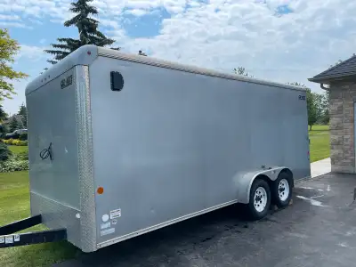 2017 enclosed car mate 7x18 ramp door Hitch ball 2 5/16 Tandem axle 3500lbs x2 with both brakes Gvwr...