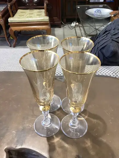 Gold Rimmed Champagne Flutes - 4 Available, View more