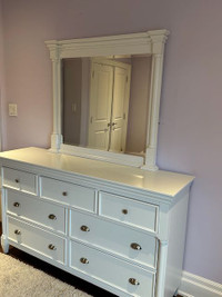 White Wooden Dresser with Mirror