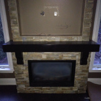 Fireplace Mantle - Faux Beam, Glossy Black, Shelf, 2 Brackets