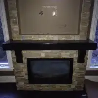 Fireplace Mantle - Faux Beam, Glossy Black, Shelf, 2 Brackets