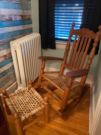 Antique Wooden Rocking Chair & Ottoman 