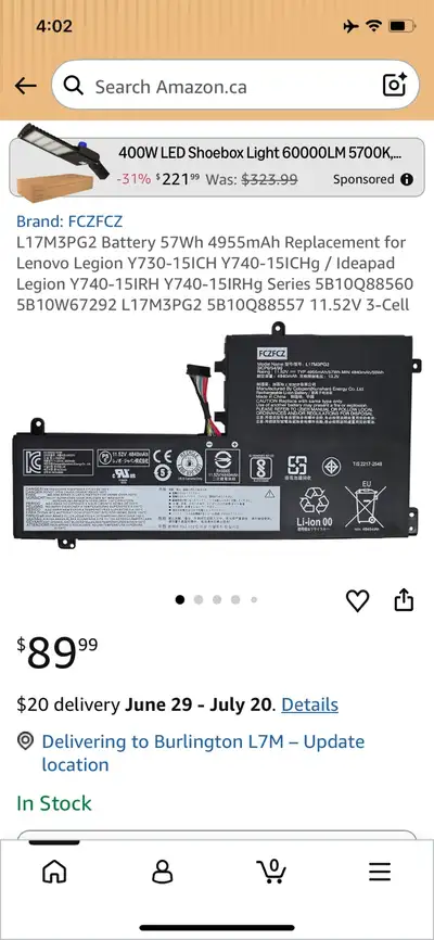 FCZFCZ L17M3PG2 Laptop Battery, View more