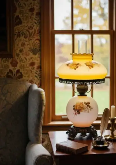 Vintage Gone With the Wind hurricane table lamp, View more