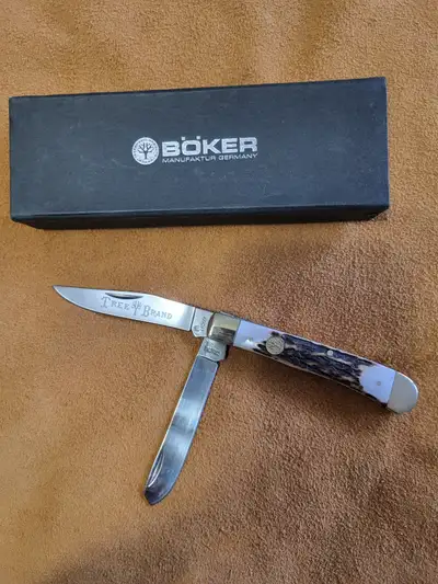 BÖKER TRAPPER FOLDING KNIFE STAG HANDLES, View more