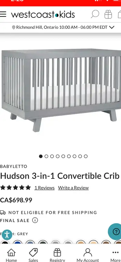 Very good condition Babyletto Hudson 3 in 1 convertible crib Picture shown converted toddler bed (or...