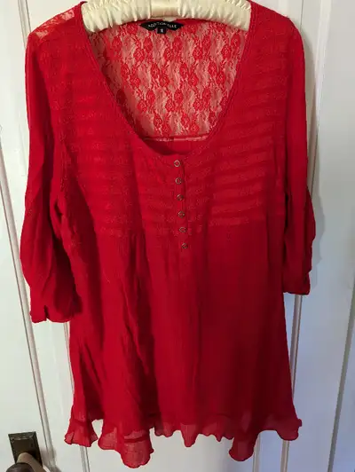 Lacy red peasant blouse, size 16, View more