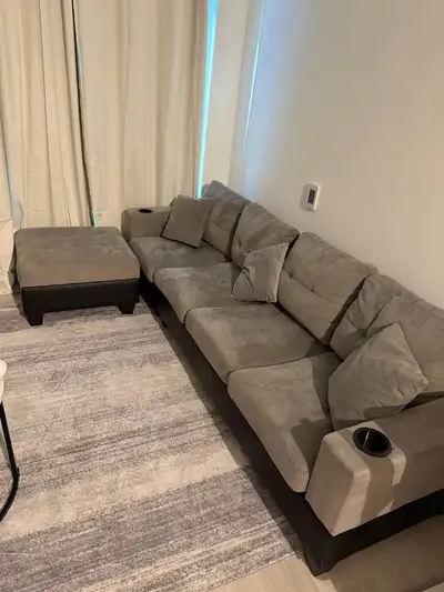 grey velvet storage sectional couch with ottoman, View more