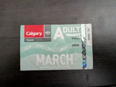Calgary Transit March Adult train / bus monthly pass, View more