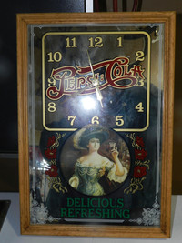 Pepsi Cola Mirrored Clock 19.5” by 13”,  Retro Vintage Wall Deco