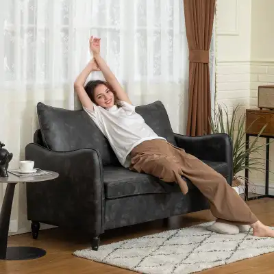 Grey 55" Loveseat Sofa, Small 2 Seater Couch Solid Wood Legs, View more