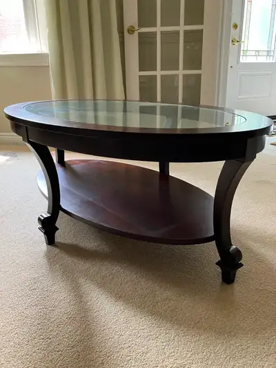 Oval glass top coffee table, View more