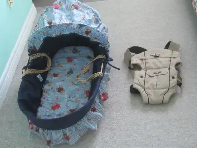 Wicker Baby Basket With Teddy Bear Motif or Snugli Baby Carrier, View more
