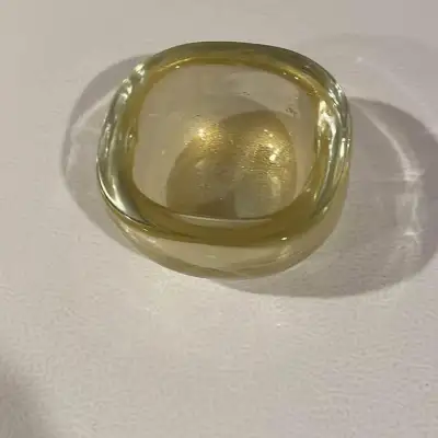Gold speckled solid glass bowl Can use as a candy dish … 4 inches in diameter 2 inches tall