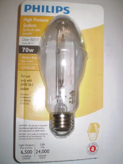 BD17 70 WATT CLEAR SODIUM BULB PHILIPS NEW- $35, View more