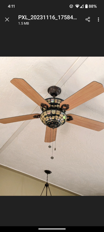 Ceiling fan with stained glass lights in Indoor Lighting & Fans in Nanaimo