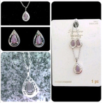 Necklace and Earring Set, LN, Tanzanite & Rhinestones