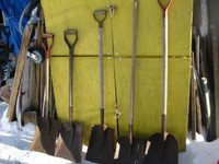 Choose from some steel Shovels and 2 snow scoops.