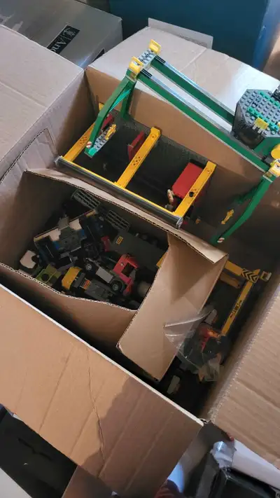 2 open box lego city trains and a large box full of extra train tracks Lego 60052 Lego 7939 2x Lego...