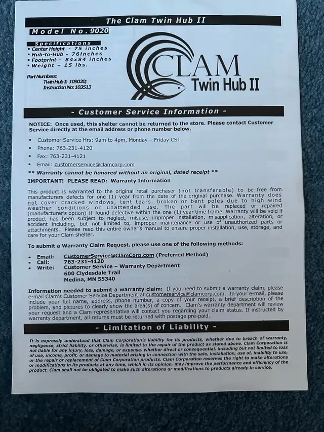 Clam Twin Hub II in Fishing, Camping & Outdoors in Muskoka - Image 4