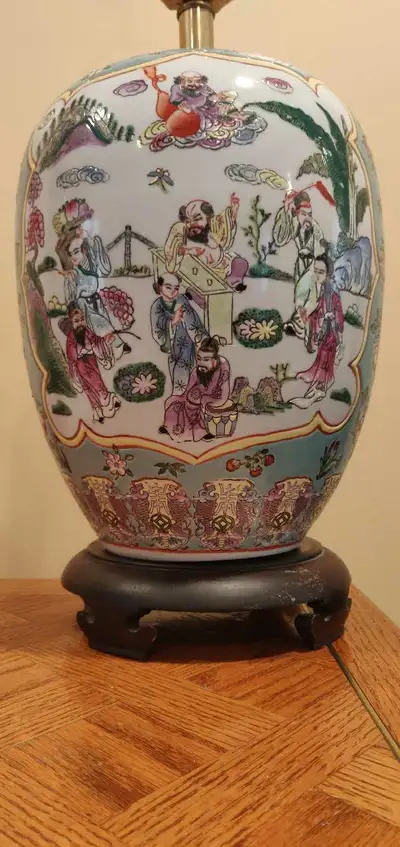 Vintage Hand Painted Turquoise Chinese Export-Style Famille Rose, View more