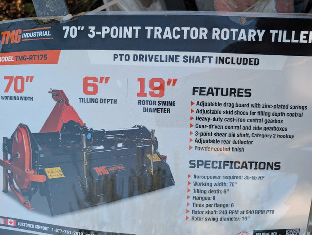 New 70" 3 point Hitch Rototiller 35+ HP  in Farming Equipment in Nelson