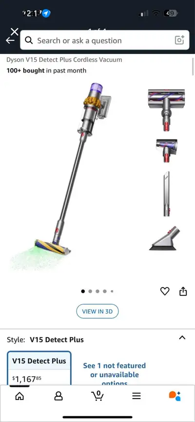 Experience deep cleaning with the Dyson V15 Detect Plus Cordless Vacuum, featuring advanced laser il...