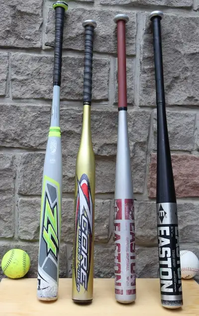 4 Baseball / Softball Bats Aluminum & Composite + 2 Softballs –, View more