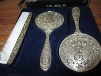 Silver Plated Baby Brush, Comb, and Mirror Set