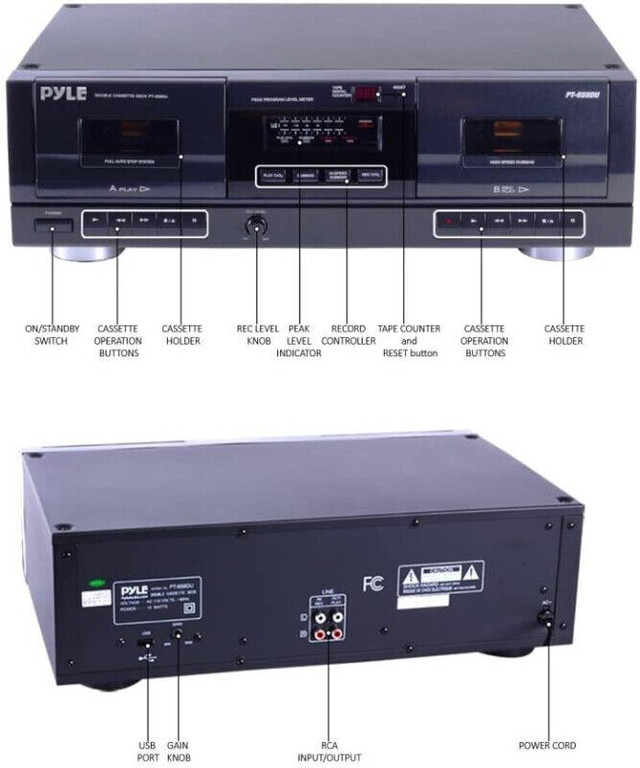 Pyle-Home PT659DU Dual Stereo Cassette Deck with Tape USB to MP in Stereo Systems & Home Theatre in Calgary