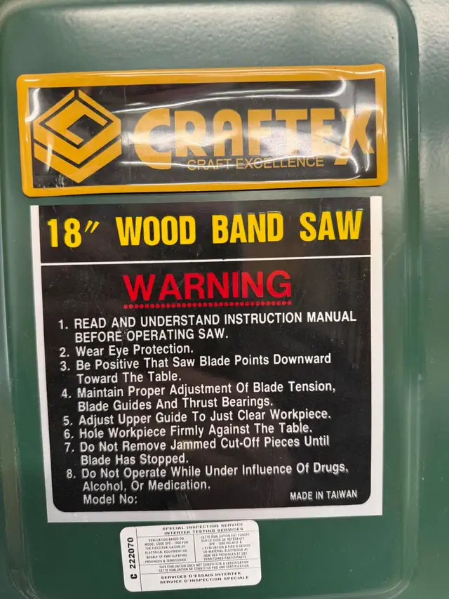 Craftex 18” Wood Bandsaw in Hobbies & Crafts in Edmonton - Image 3