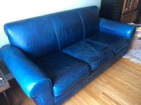 Genuine Leather Blue Couch