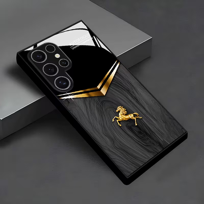 Samsung S24 Ultra Black Textured Glass Phone Case with Golden, View more