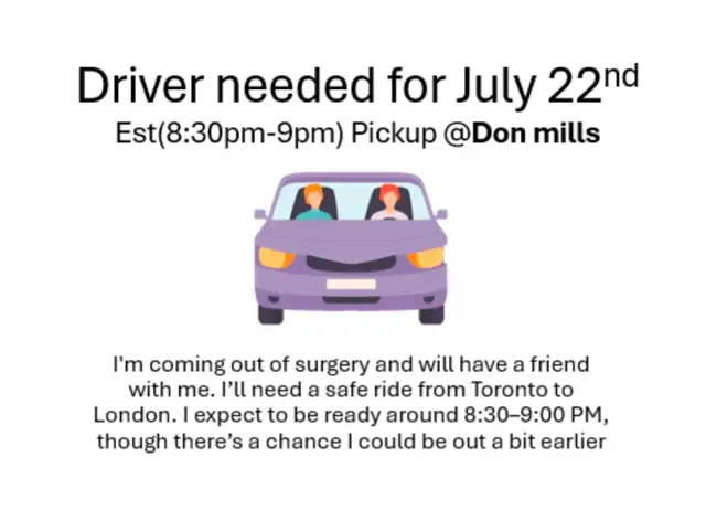Driver needed - Toronto to London in Drivers & Security in City of Toronto - Image 2