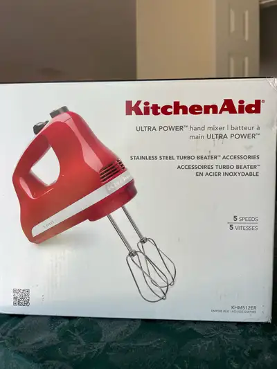 5-speed KitchenAid Ultra Power hand mixer comes complete with stainless steel turbo beater accessori...