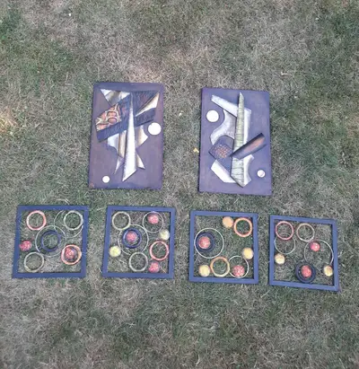 6 pieces of sheet metal abstract art for hanging on the wall $60 for all 6