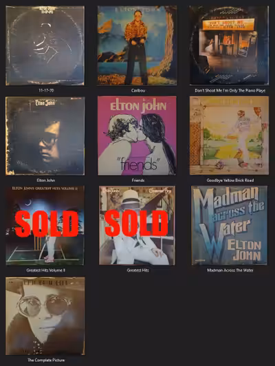 Sold as a lot of 8 records. 11-17-70 The Complete Picture Caribou Don't Shoot Me I'm Only The Piano...