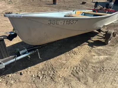 14-foot boat with trailer and motors. All motors need small repairs. Motors 2.5, 6, and 18 horsepowe...