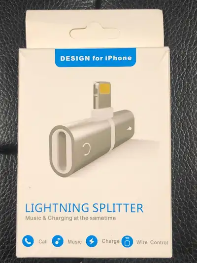 BRAND NEW, Iphone Lightning Splitter. Music & Charging Same Time, View more