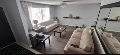 5pc Real Cherry Wood bedroom set with Dresser andEnd tables 2 white sofas Also 3 Granite tables Give...