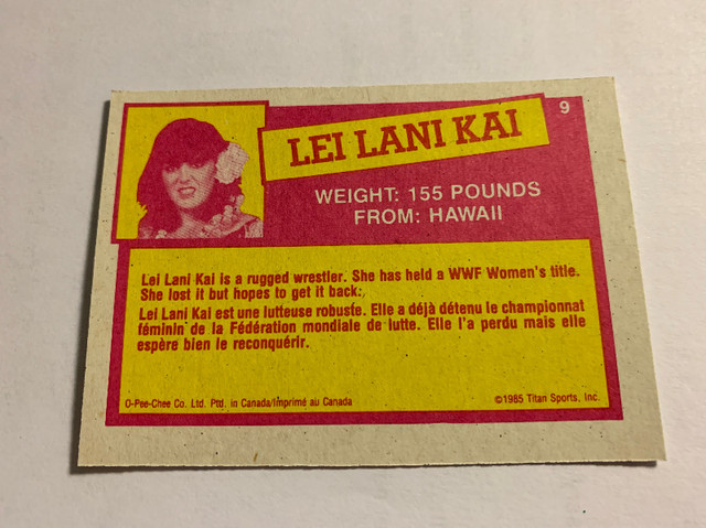 1985 Series 2 O-Pee-Chee WWF Wrestling #9 Lei Lani Kai Rookie. dans Art et objets de collection  à Longueuil/Rive Sud - Image 2