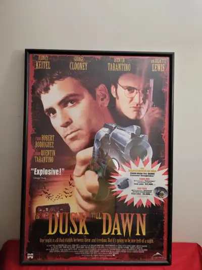 1996 FROM DUSK TILL DAWN MOVIE POSTER, FRAMED!!! 40" X 28" Fugitive bank robber brothers Seth and Ri...