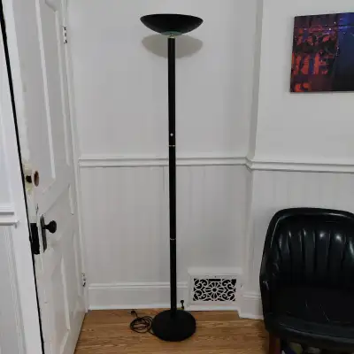 Vintage Torchiere Black Floor Lamp MCM Spaceship Dimmable, View more