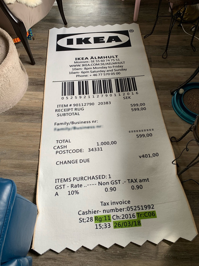 Virgil Abloh C IKEA Receipt Rug in Rugs, Carpets & Runners in Calgary