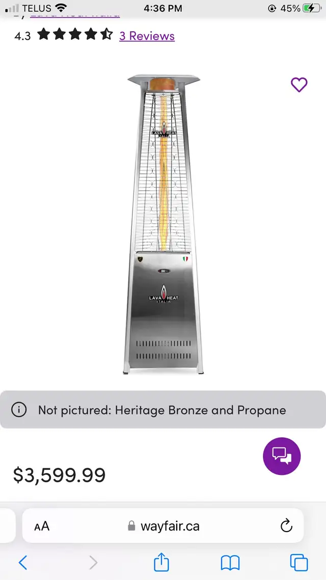 Lava Heat Italia Upright Propane Patio Heater in Patio & Garden Furniture in Calgary - Image 5